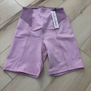 NWT For Love & Lemons Ribbed Biker Shorts High Waist Lavender Colorblock XXS New